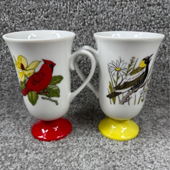 Decorative Pedestal Coffee Mugs Fred Roberts 4 Different Birds Colorful Kitchen - Picture 14 of 16